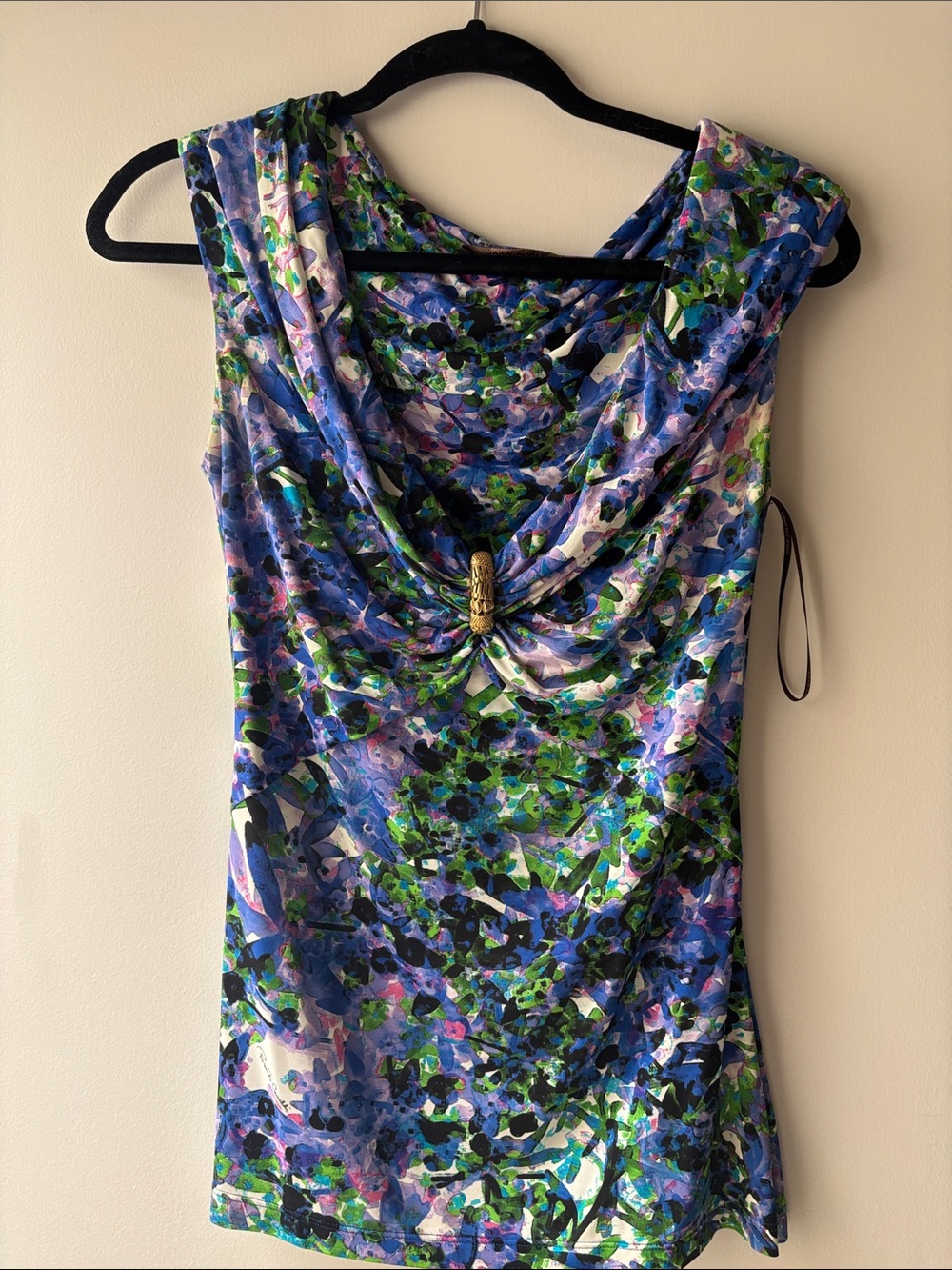 Roberto Cavalli Blue, Green & Purple Floral Cowl Neck Camisole vintage